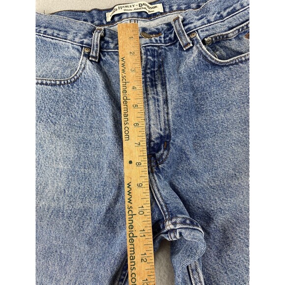 Harley Davidson Jeans Mens 31x29 Blue Denim Light Wash Straight Stains Tag 33x30 - Picture 6 of 16